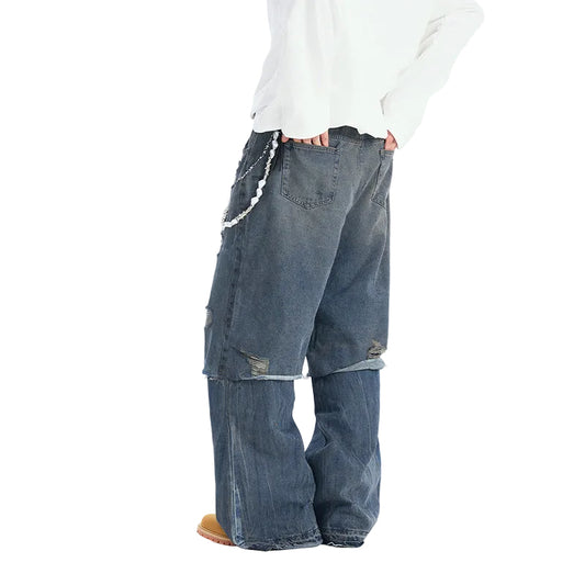 Street Style Ripped False Two-Piece Jeans