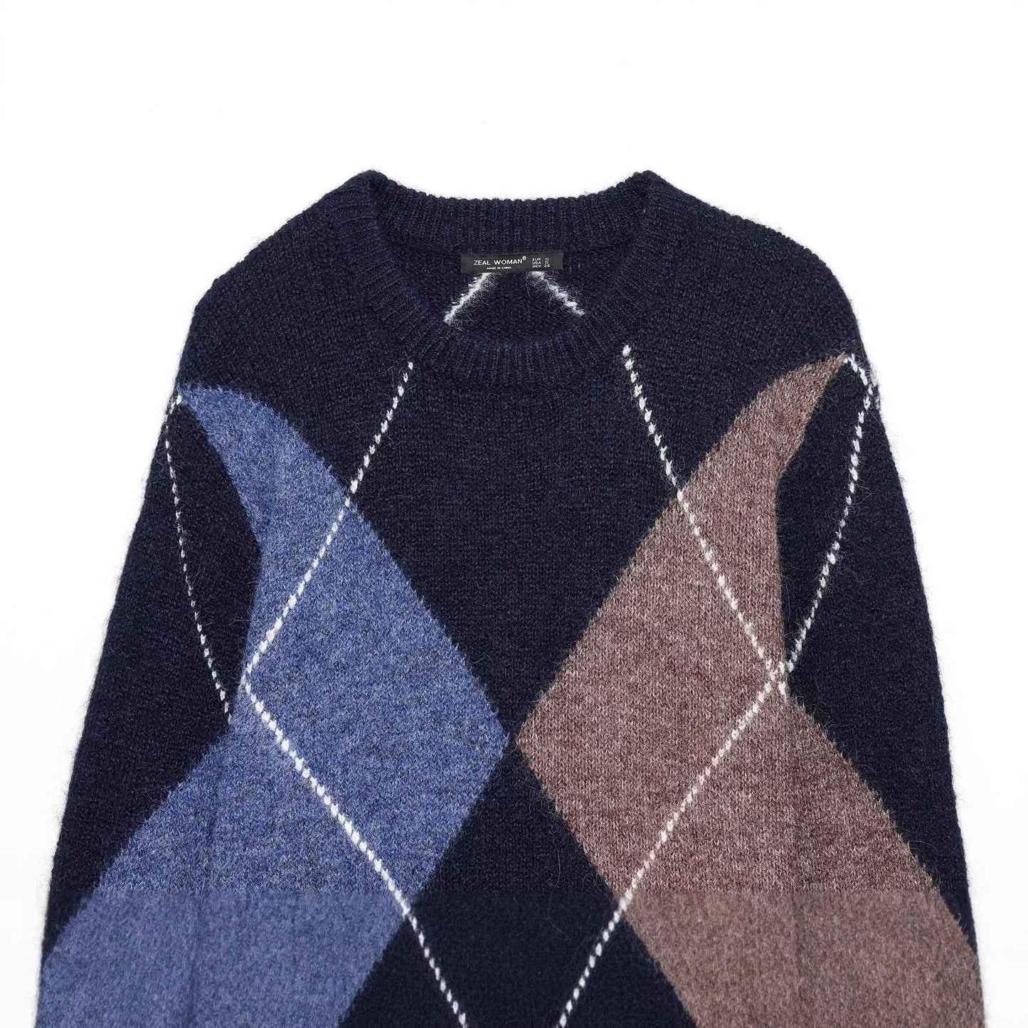 Classic Argyle Diamond Pattern Crew Neck Sweater