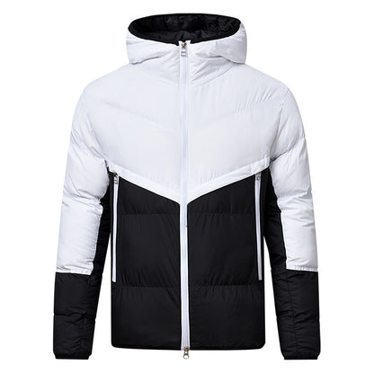 Men’s Pure-Color Thickened Down-Cotton Hooded Jacket