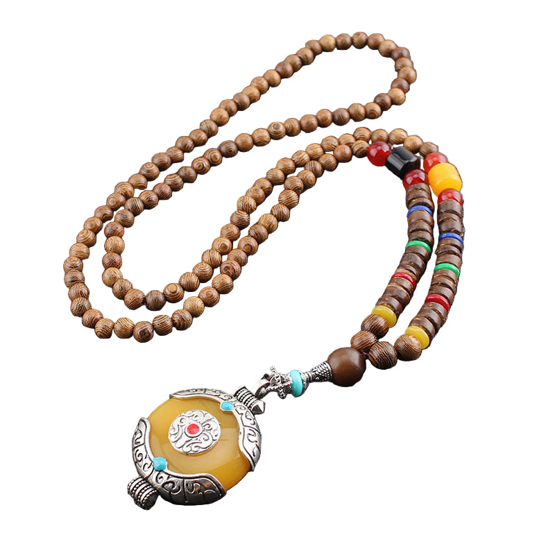 Men’s Ethnic Style Wooden Bead Sweater Chain Necklace