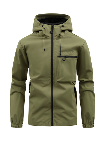 Men’s Fashion Casual Hooded Outdoor Coat – Solid Colour Multi-Pocket Workwear Jacket