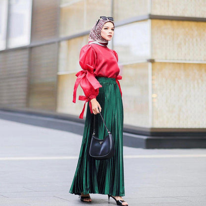 Seven color pleated skirt with large hem floor length skirt