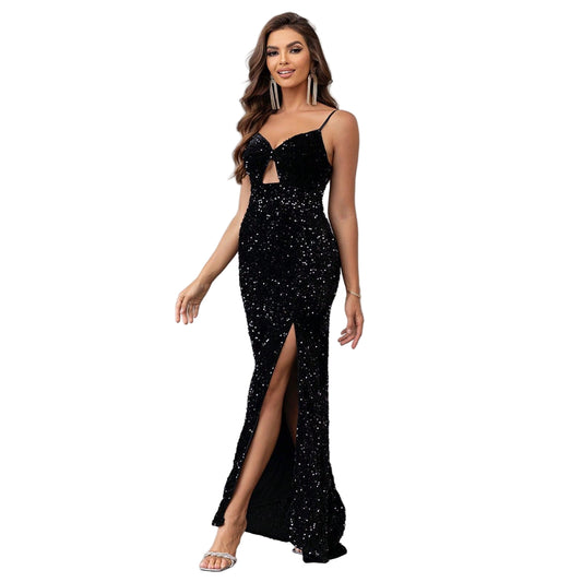 Women's split thigh sequin camouflage dress