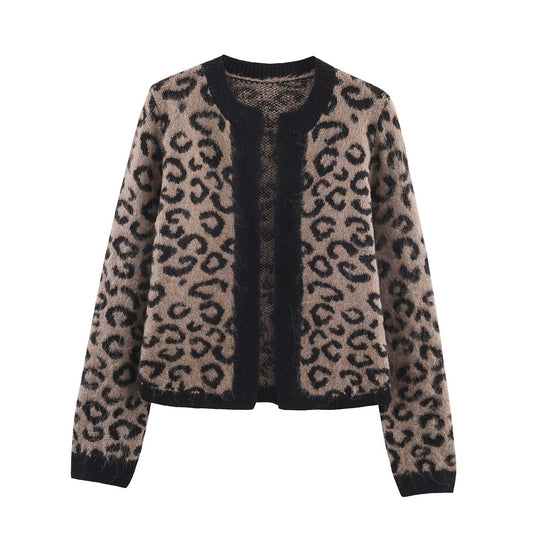 Animal Print Jacquard Knit Cardigan Jacket