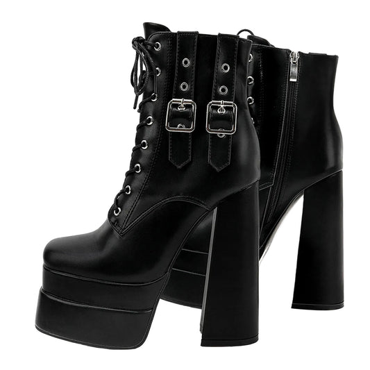 High Shaft Chunky Heel Square Toe Boots for Women