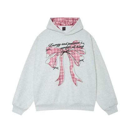 Women’s Letter & Bow Patch Hoodie Casual Sweatshirt