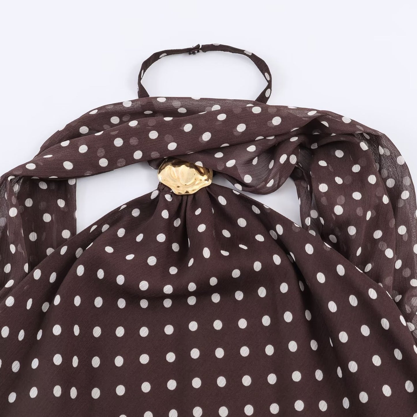 Slim fit polka dot material hanging neck collar top