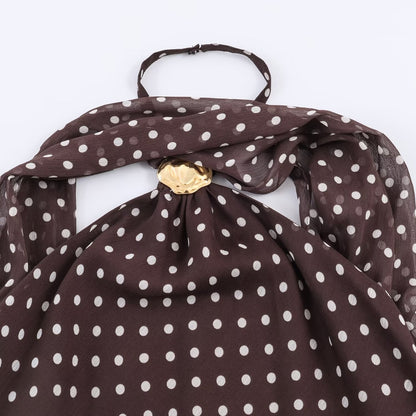 Slim fit polka dot material hanging neck collar top