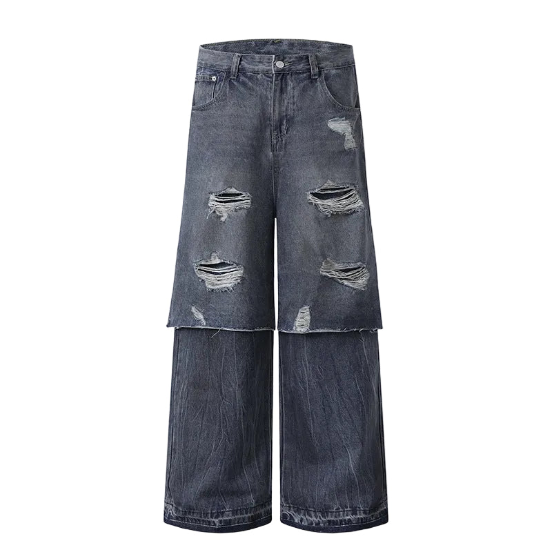 Street Style Ripped False Two-Piece Jeans