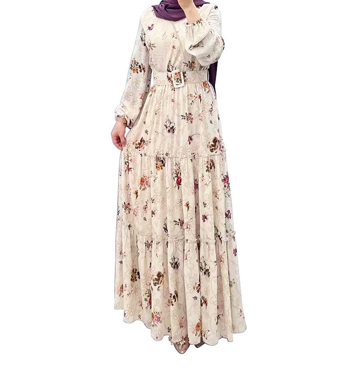 Flower high necked long dress, fashionable commuting dress