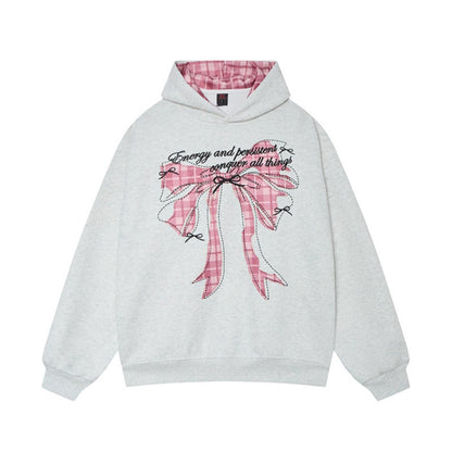 Women’s Letter & Bow Patch Hoodie Casual Sweatshirt