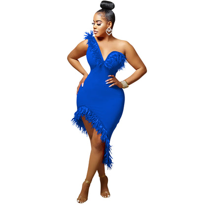 Elegant Sleeveless V-Neck Feather Dress
