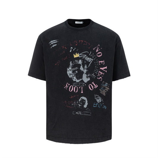 Graffiti printed figure short sleeved t-shirt