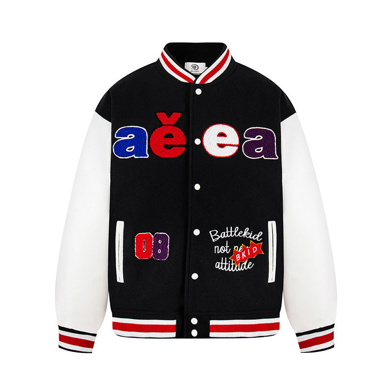 Casual College Style Letter Embroidered Varsity Jacket