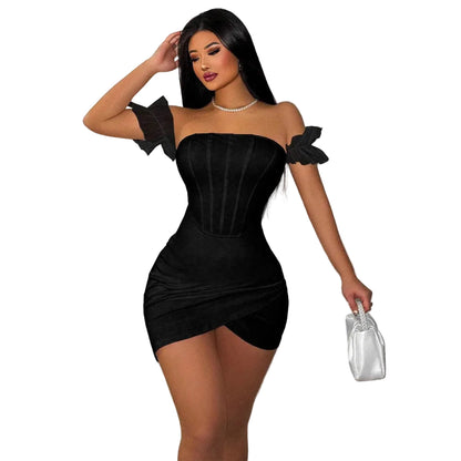 Strapless Fitted Bodycon Dress with Asymmetrical Hem