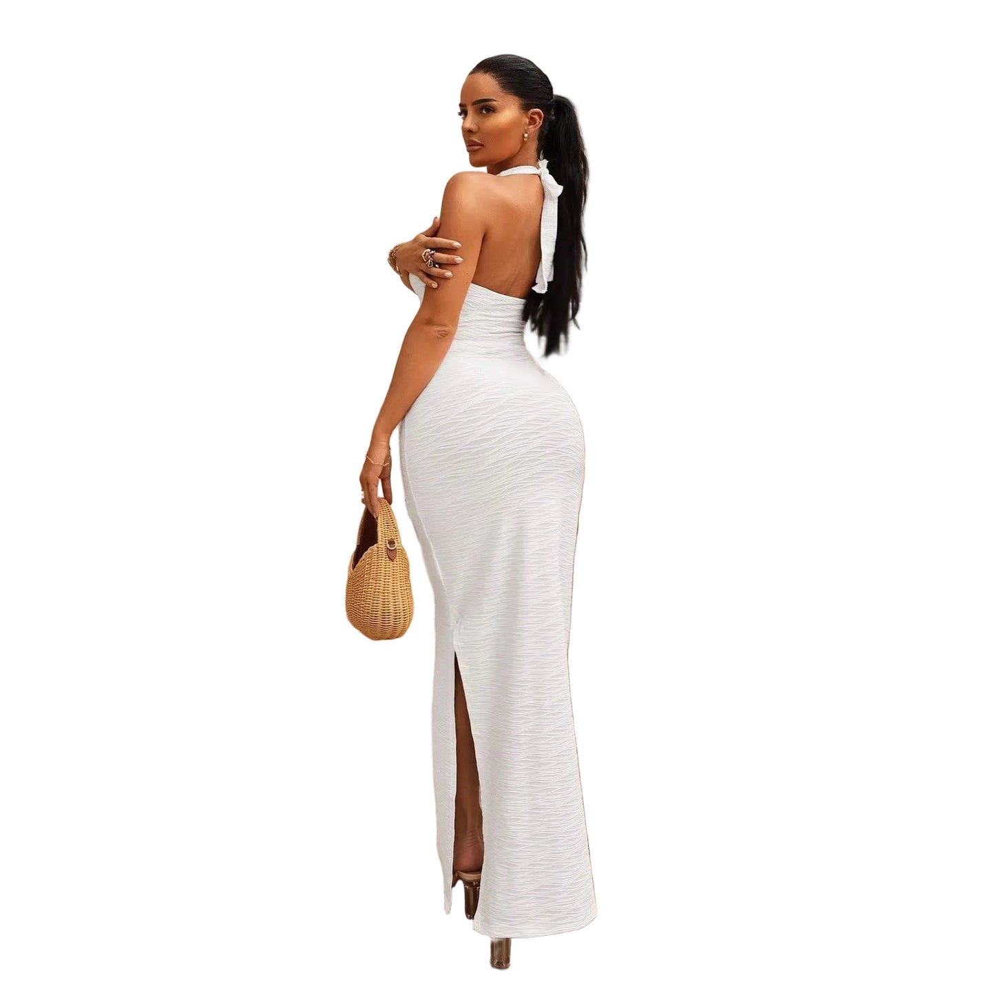 Chic Two-Piece Halter Neck Crop Top & Split Maxi Dress