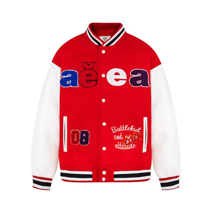 Casual College Style Letter Embroidered Varsity Jacket