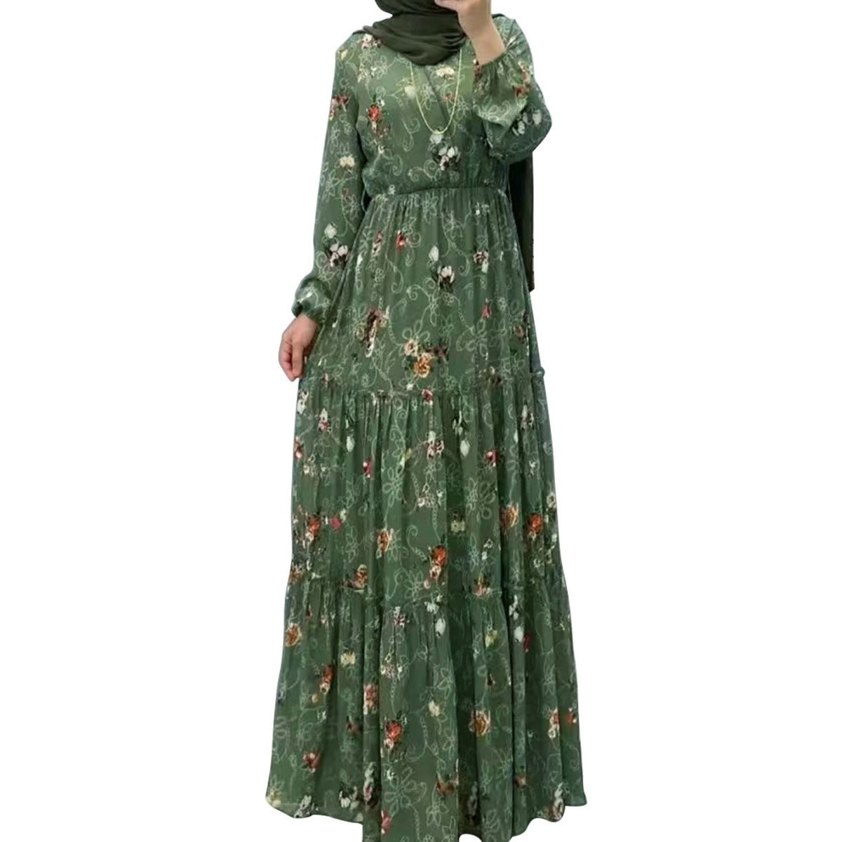 Flower high necked long dress, fashionable commuting dress