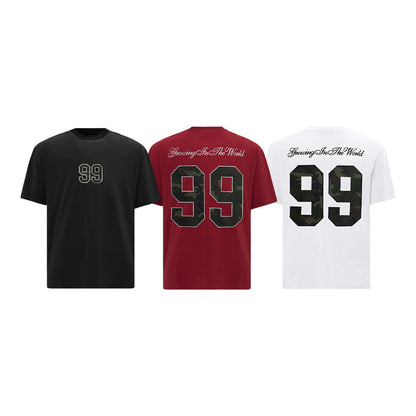 99 digit sticker embroidered short sleeved T-shirt