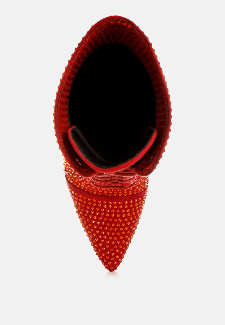 Bitetto Rhinestones Embellished Calf Boots-3