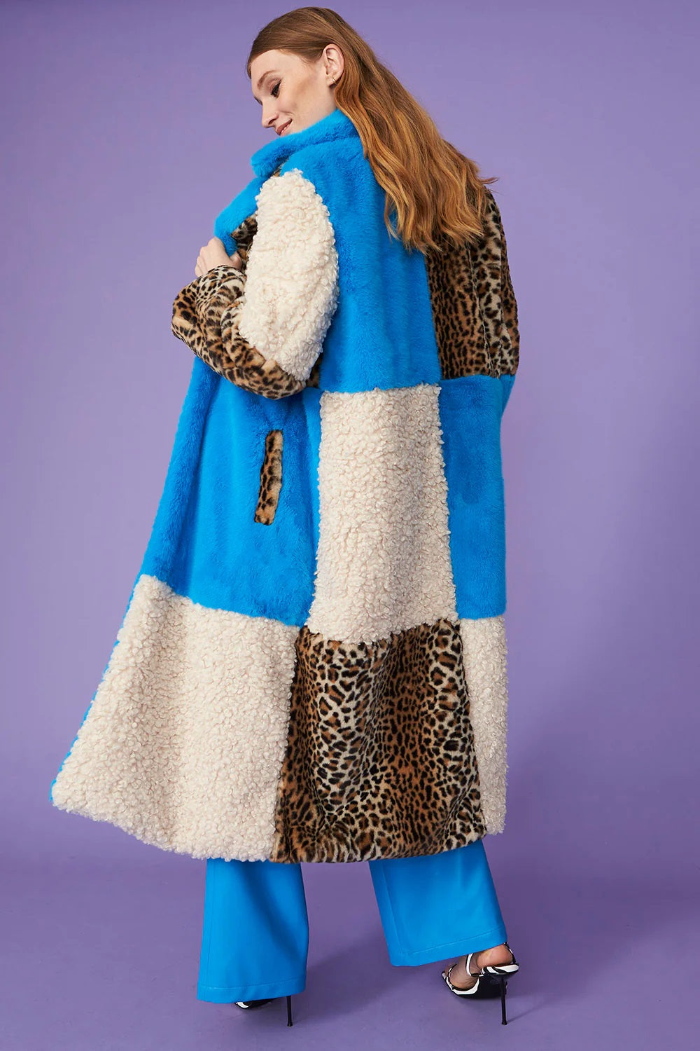 Blue Faux Fur and Faux Shearling Maxi Coat-2