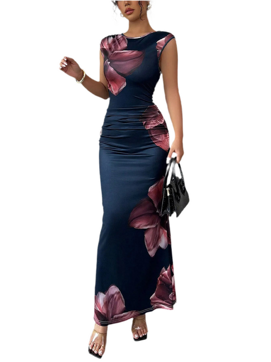 Floral Print Sleeveless Bodycon Maxi Dress