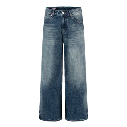 Loose Fit Distressed Straight Leg Denim Pants