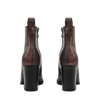 Fashion Pointed Toe Snakeskin Ankle Boots – Chunky Heel