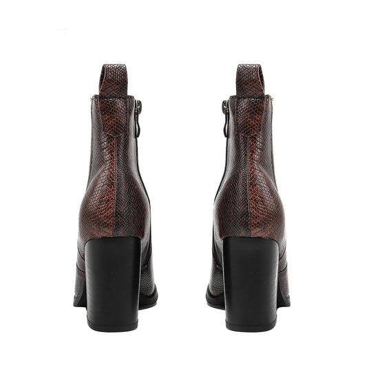 Fashion Pointed Toe Snakeskin Ankle Boots – Chunky Heel