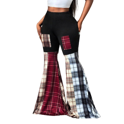 Patchwork High Waist Flared Casual Women's Trousers
