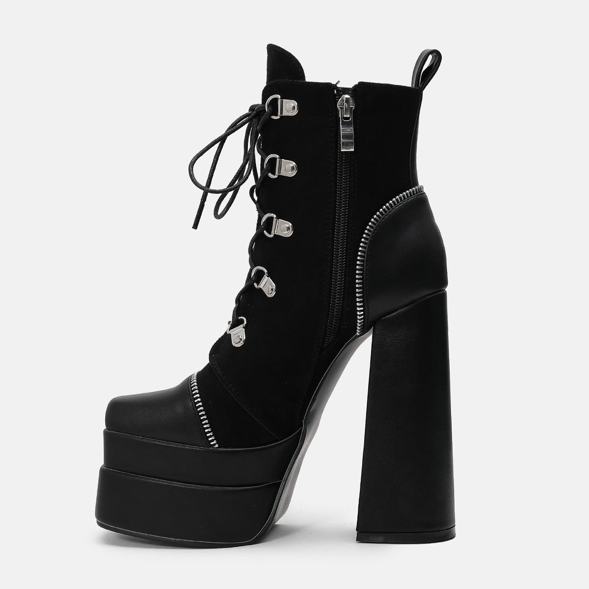 Double Waterproof Platform Super High Heel Fashion Mid rise Boots Winter New Style Square Head Thick Heel Martin Boots