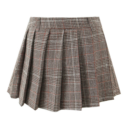 Women’s Casual Plaid Pleated Skirt – Lined High-Waist Mini Skirt for Everyday Style