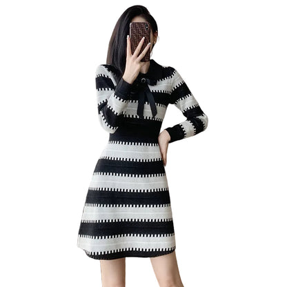 Chic Striped A-Line Slim Fit Dress