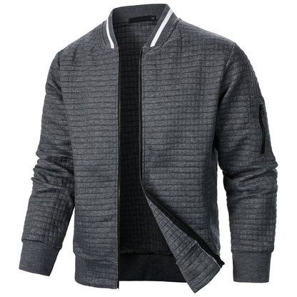 Men’s Stand-Up Collar Zipper Plaid Sweatshirt Jacket