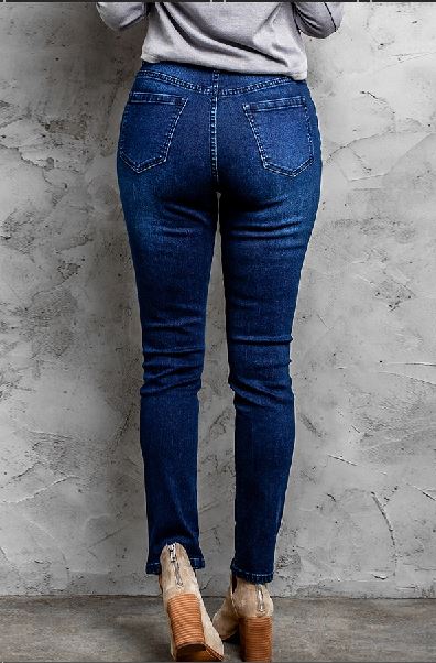 Mid Rise Distressed Ripped Holes Skinny Jeans-5