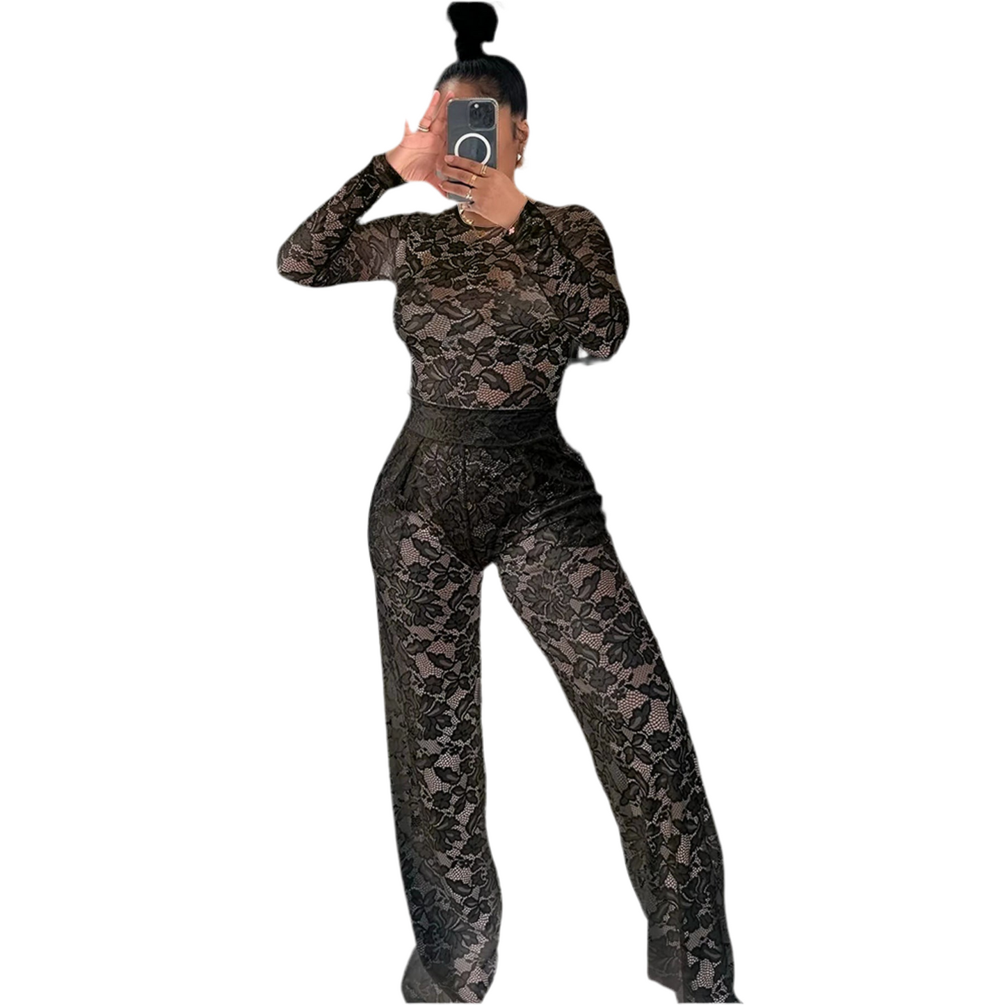 Lace Jumpsuit Straight-leg Pants Suit