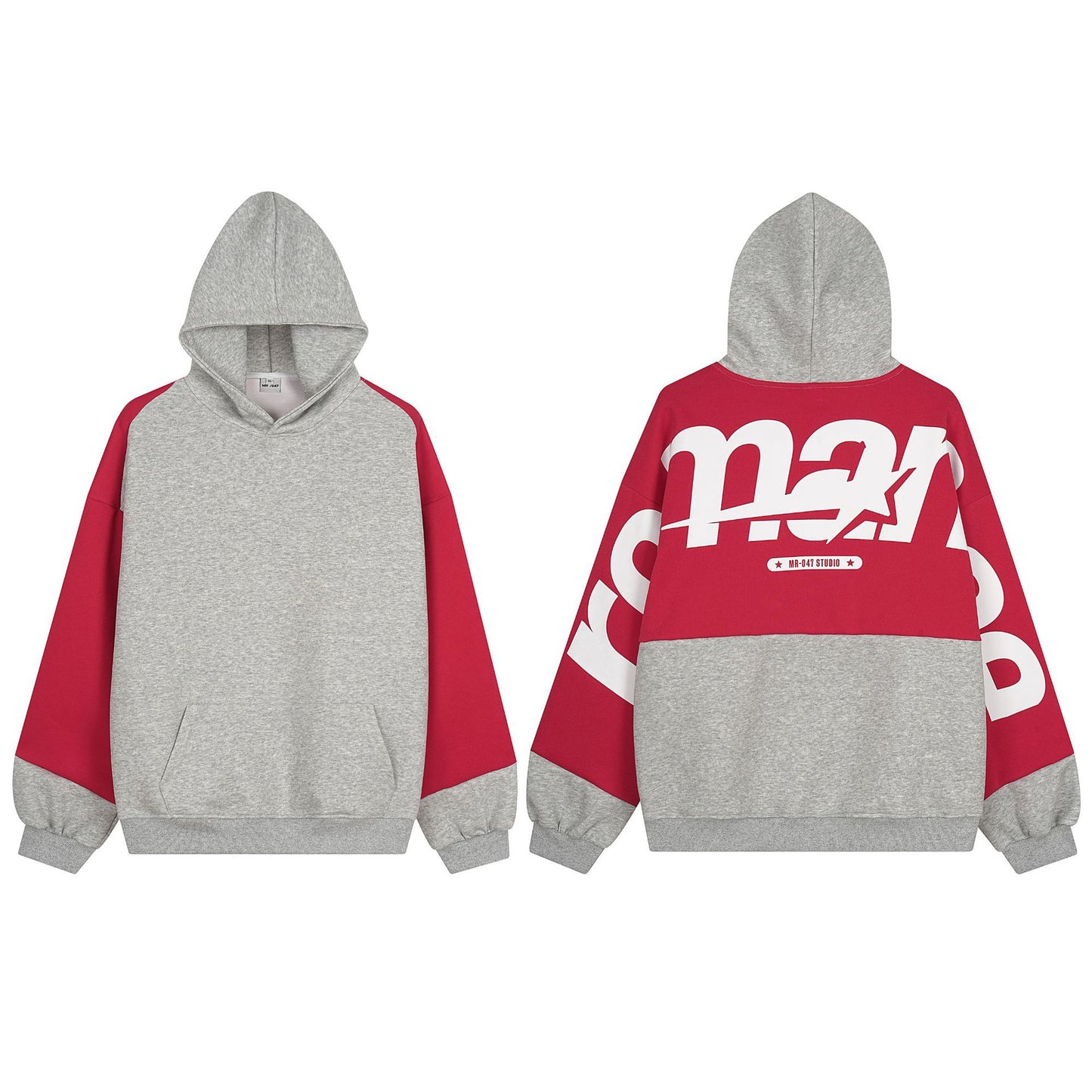 Alphabet patch embroidery splicing hooded sweatshirt jacket