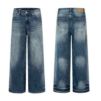 Loose Fit Distressed Straight Leg Denim Pants