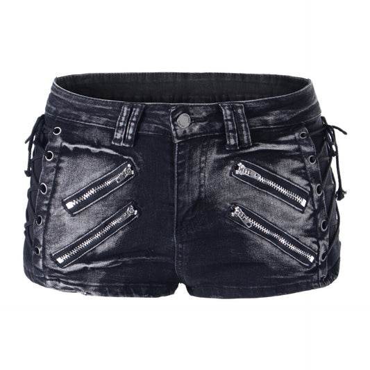 Streetwear Low-Waist Zipper Shorts for Women