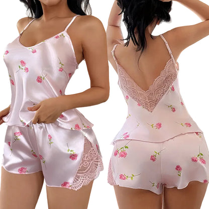 Elegant Floral Lace Cami Shorts Loungewear Set