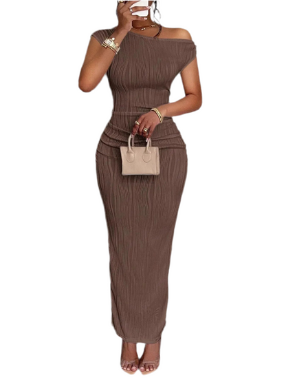 Textured Single Shoulder Bodycon Maxi Dress