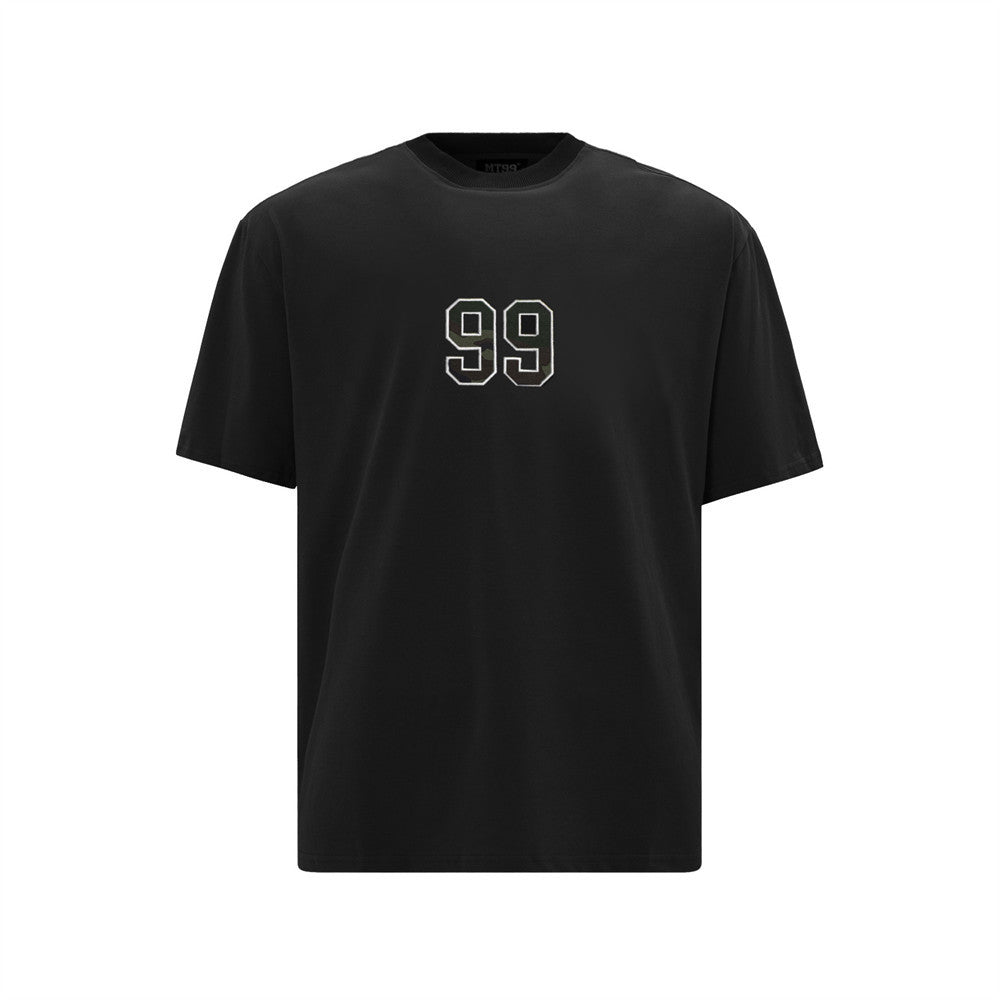 99 digit sticker embroidered short sleeved T-shirt