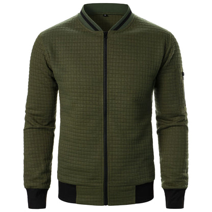Men’s Stand-Up Collar Zipper Plaid Sweatshirt Jacket