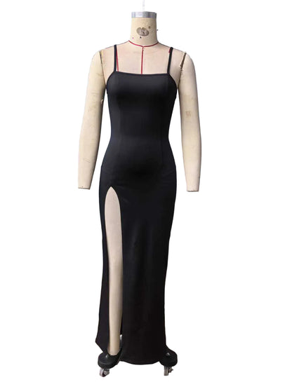 Backless Slit Maxi Dress with Thin Straps