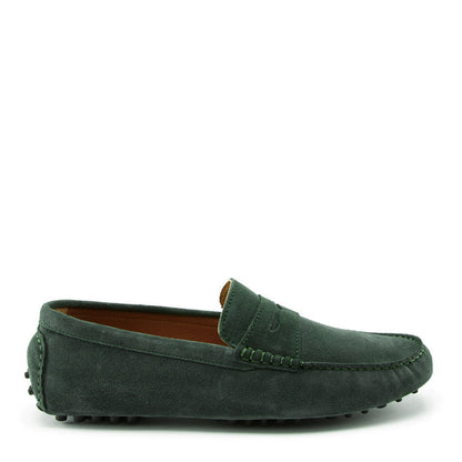 Men’s Penny Driving Loafers – Racing Green Suede Slip-On Shoes