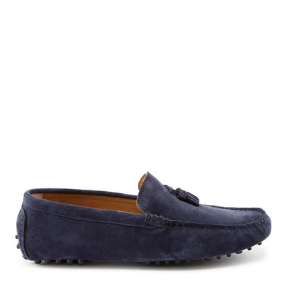 Men’s Tasselled Driving Loafers – Premium Navy Blue Suede Slip-On Shoes