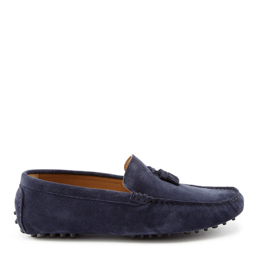 Men’s Tasselled Driving Loafers – Premium Navy Blue Suede Slip-On Shoes