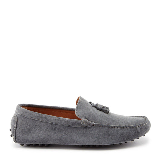 Men’s Tasselled Driving Loafers – Slate Grey Suede Slip-On Shoes