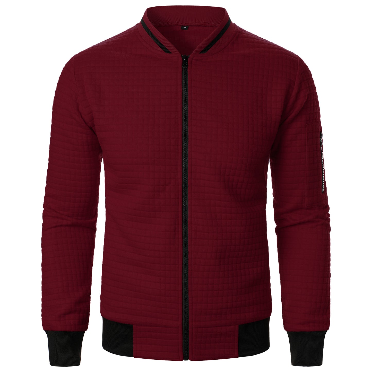 Men’s Stand-Up Collar Zipper Plaid Sweatshirt Jacket