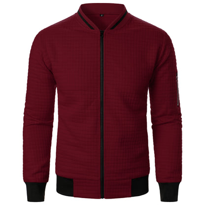 Men’s Stand-Up Collar Zipper Plaid Sweatshirt Jacket